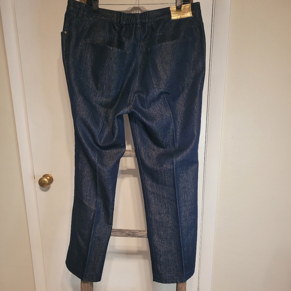 LRL Lauren Jeans Co. Dark Blue Denim Jeans w/ Gold Threads - Picture 2 of 8